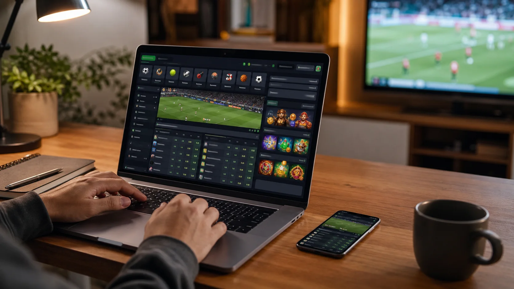Plataforma betalot em notebook e celular com apostas esportivas e cassino online